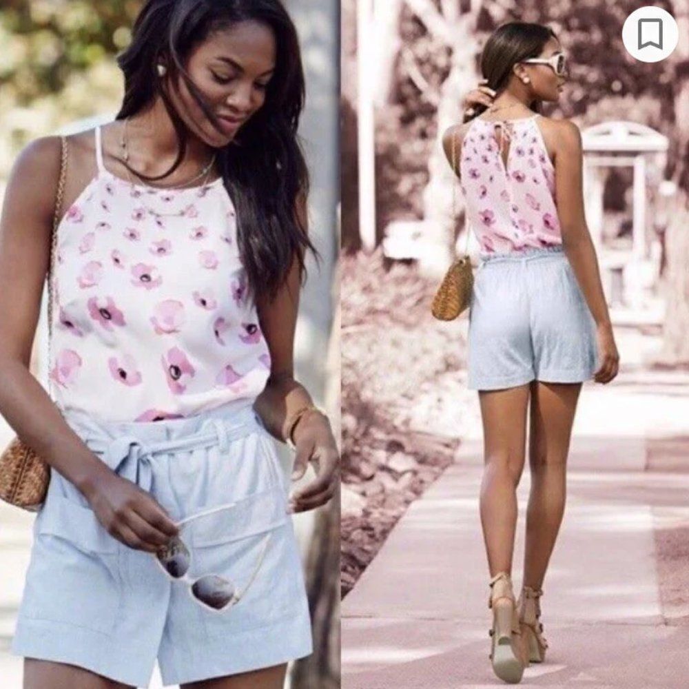 Cabi Pink‎ Tank Top Floating Poppies Floral Tie Back Halter New